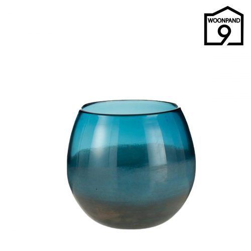 Vaas blauw glas rond L by J-Line | Woonpand 9
