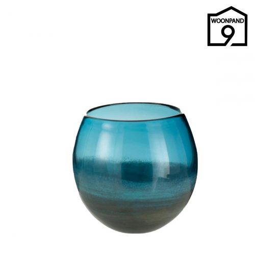 Vaas blauw glas rond M by J-Line | Woonpand 9