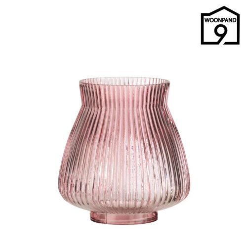Vaas ribbels glas roze L by J-Line | Woonpand 9