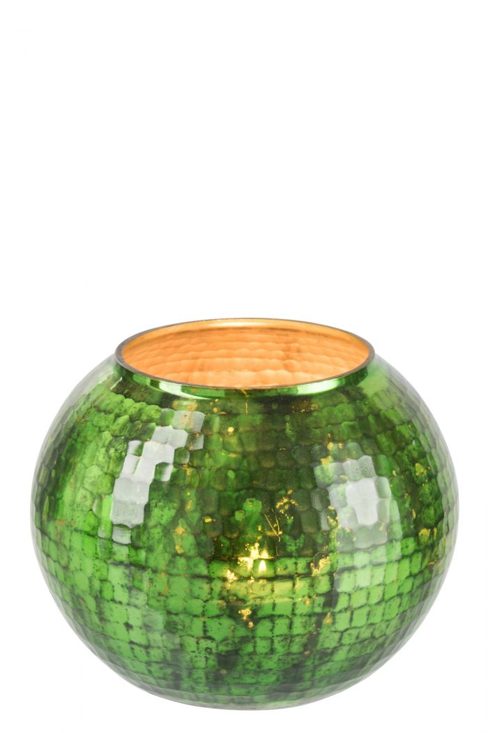 Windlicht Gehamerd glas groen L by J-Line | Tegels & Wonen