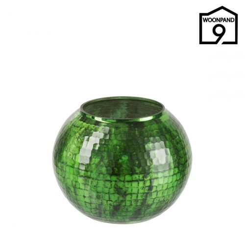 Windlicht Gehamerd glas groen L by J-Line | Woonpand 9