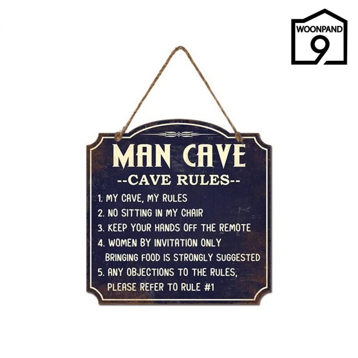 Tekstbordje Man Cave rules 30x30cm | Woonpand 9