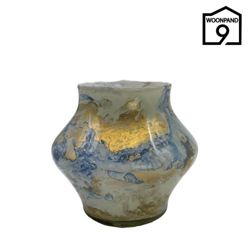 Theelicht glas marmer blauw goud M | Woonpand 9