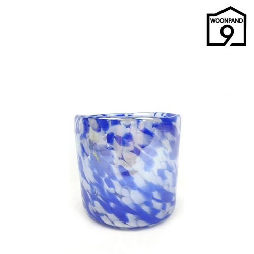 Theelicht glas blauw wit model 3 | Woonpand 9