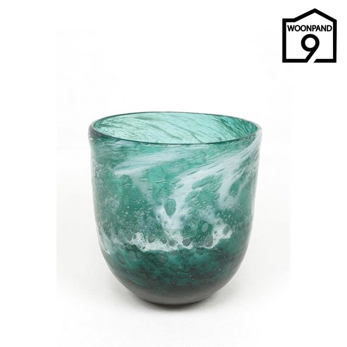 Theelicht marmer glas groen wit 14X14 | Woonpand 9
