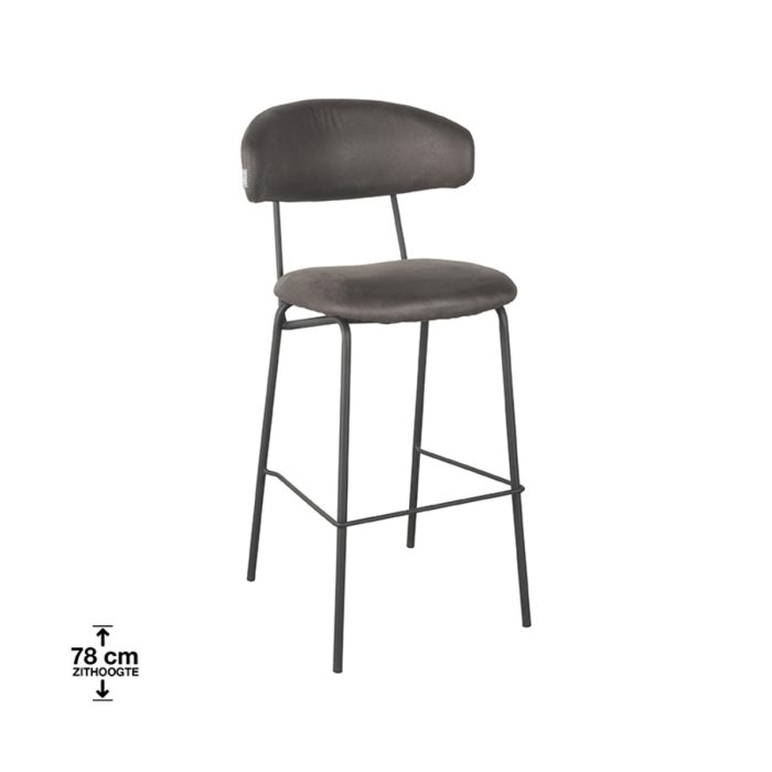 LABEL51 Barkrukken Zack - Antraciet - Microfiber - Zithoogte 78