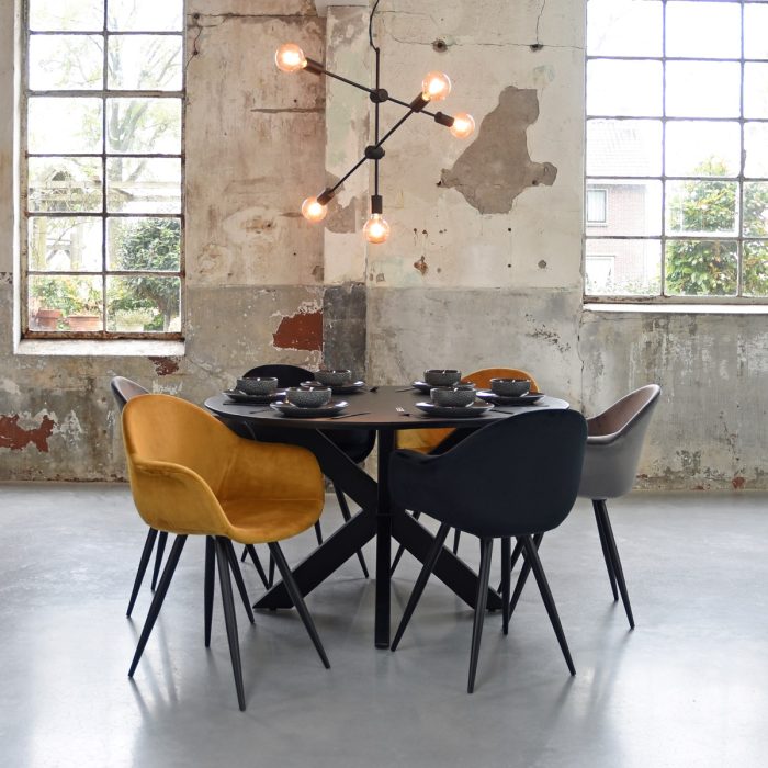 LABEL51 Eetkamertafels Zico - Zwart - Mangohout - Rond - 140 cm - Afbeelding 3