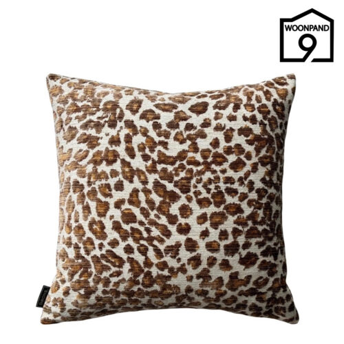 Brons Faro Oker sierkussen met panterprint | Woonpand 9